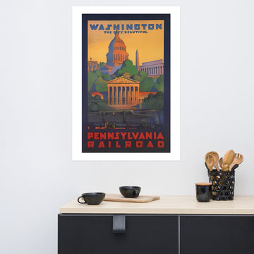 Washington DC, The City Beautiful, Pennsylvania Railroad vintage travel poster, USA (cm)
