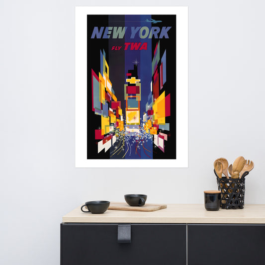 New York, Fly TWA, vintage travel poster USA (cm)