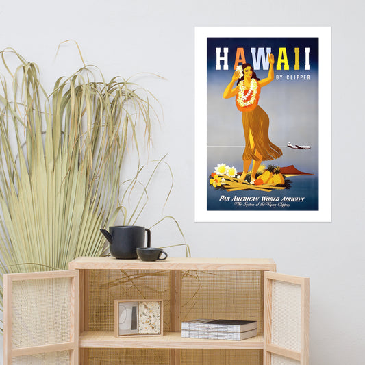 Hawaii by Clipper, Pan American World Airways vintage travel poster, USA (cm)