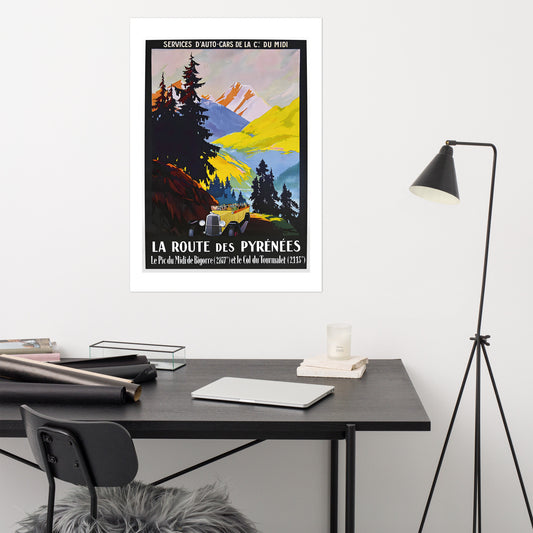 La Route des Pyrenées, vintage French travel poster (cm)