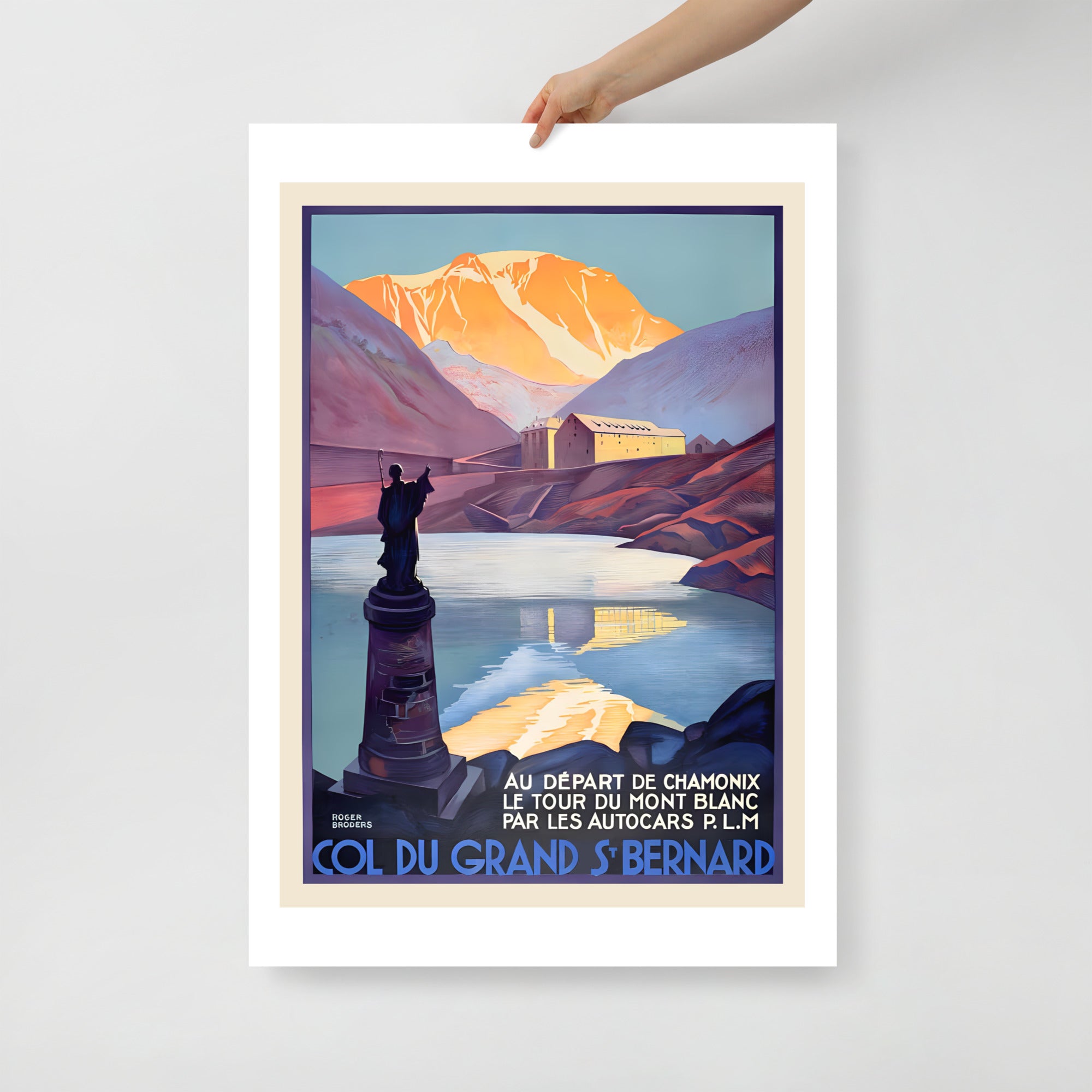 Mont Blanc Col du St Bernard, vintage French travel poster (cm)