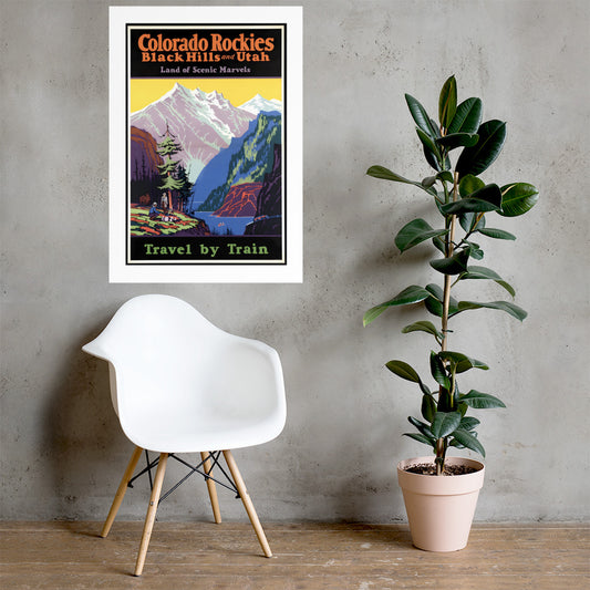 Colorado Rockies, Black Hills and Utah, Travel by Train, vintage travel poster, USA (cm)