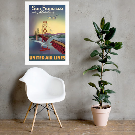 San Francisco via Mainliner United Air Lines, vintage US travel poster (cm)