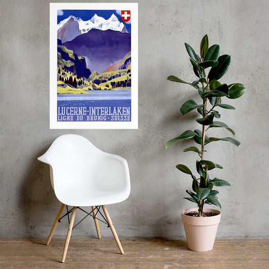 Lucerne-Interlaken, vintage Swiss travel poster (cm)