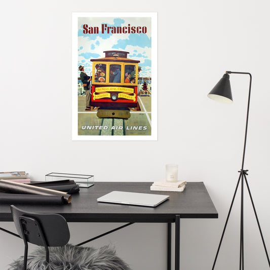 San Francisco via United Air Lines vintage USA travel poster (inches)