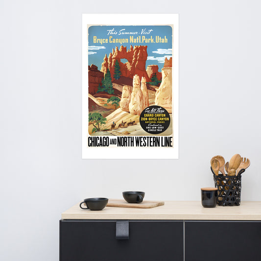 Bryce Canyon National Park, Utah, USA vintage travel poster (inches)