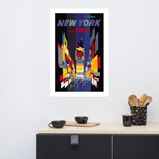 New York, Fly TWA, vintage travel poster USA (inches)