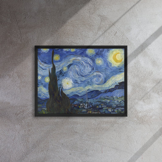 The Starry Night, by Vincent van Gogh, 1889, framed canvas
