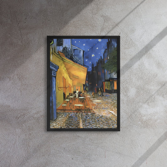 The Café Terrace on the Place du Forum, Arles, at Night by Vincent van Gogh, c.1888, framed canvas