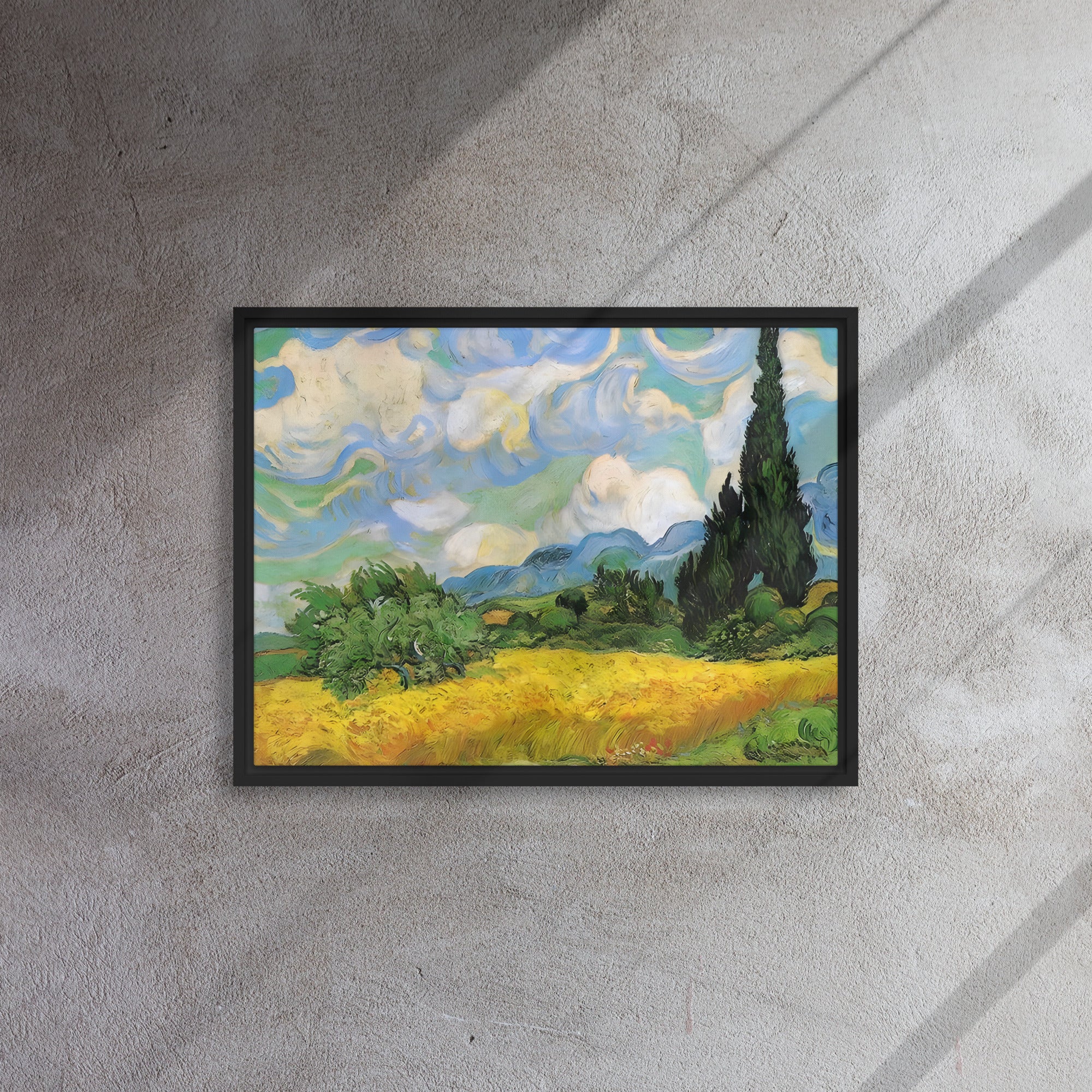 Wheat Field with Cypresses, by Vincent van Gogh, 1889, poster, framed canvas